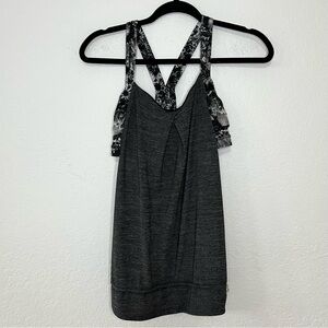 Lululemon Size 6 Rest Less Tank Top Heathered Black Flowabunga Black Angel Wing‎